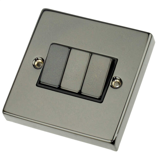 Scolmore Click Deco 10A 3 Gang 2 Way Switch Metal / Black Insert Black Nickel