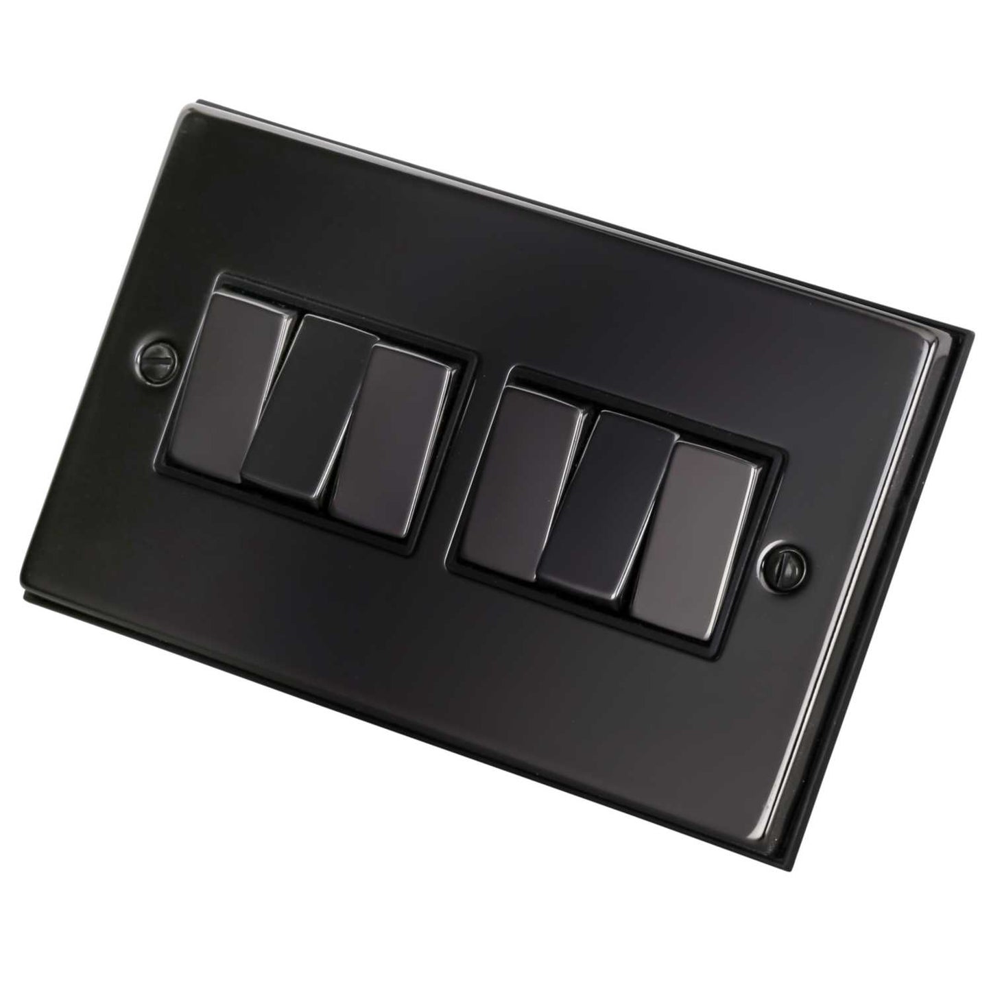 Scolmore Click Deco 10A 6 Gang 2 Way Switch Metal / Black Insert Black Nickel