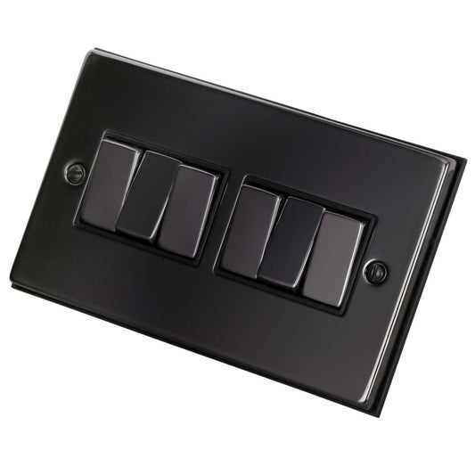 Scolmore Click Deco 10A 6 Gang 2 Way Switch Metal / Black Insert Black Nickel