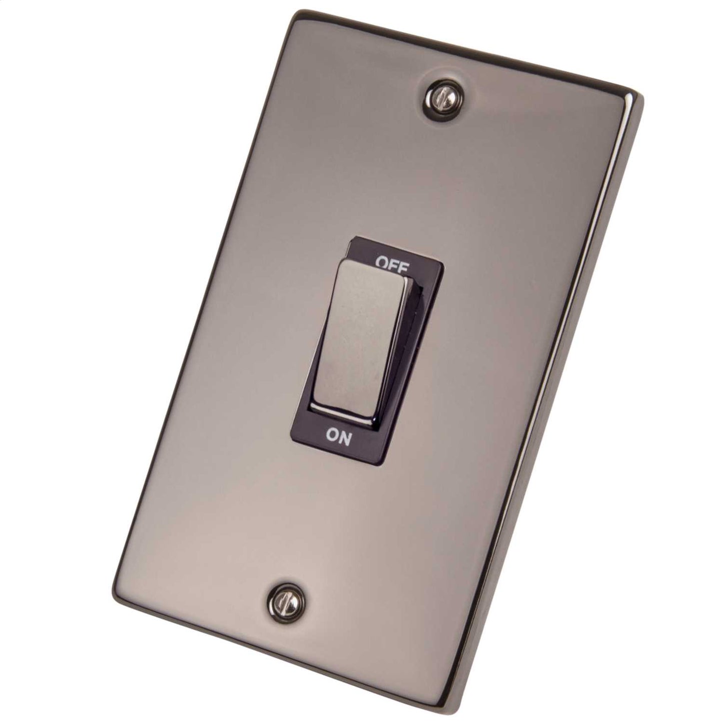 Scolmore Click Deco 45A DP 2 Gang Vertical Switch Metal / Black Insert Black Nickel