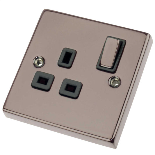 Scolmore Click Deco 13A DP 1 Gang Switched Socket Metal / Black Insert Black Nickel