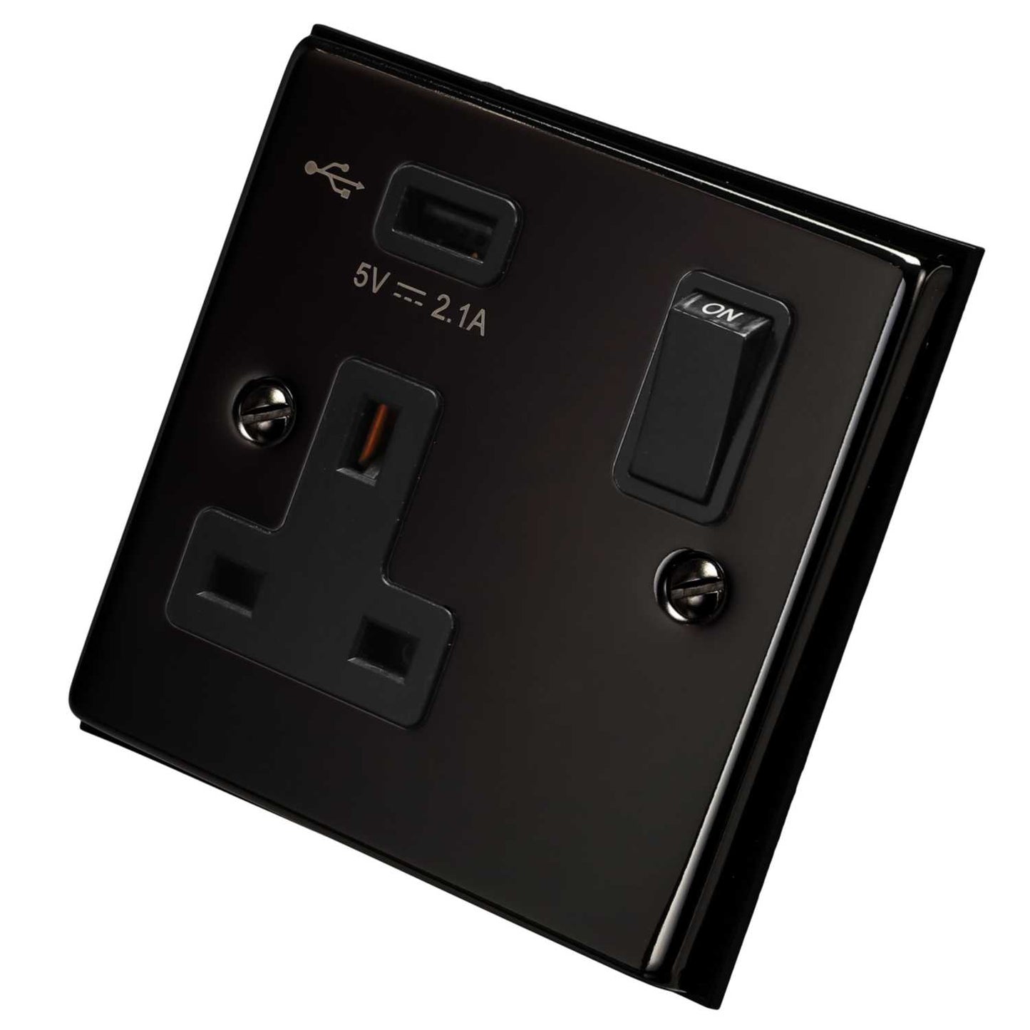 Scolmore Click Deco 13A 1 Gang Switched Socket with USB Outlet Black Insert Black Nickel