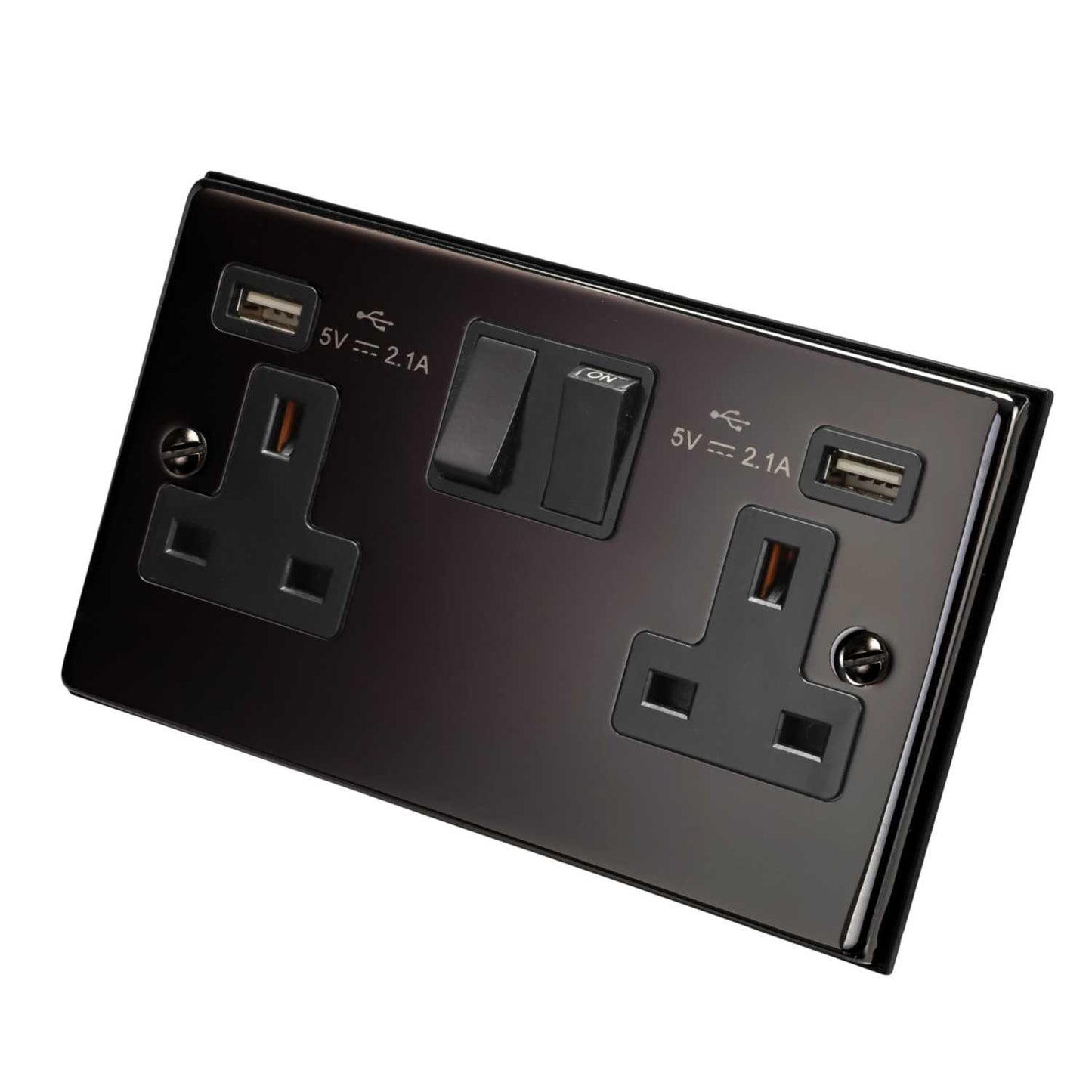Scolmore Click Deco 13A 2 Gang Switched Socket with Twin 2.1A USB Outlets Black Insert Black Nickel
