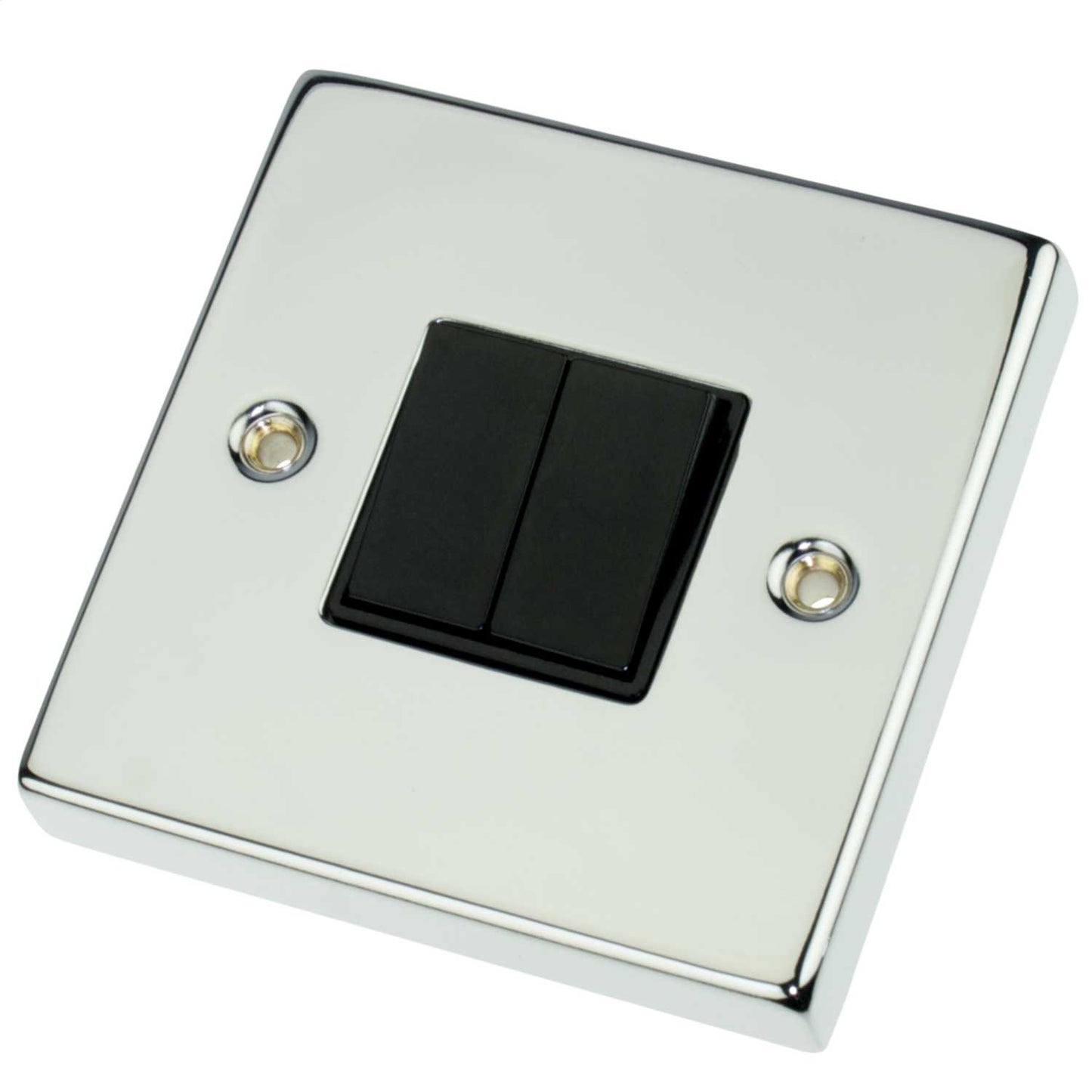 Scolmore Click Deco 10A 2 Gang 2 Way Switch Black Insert Polished Chrome