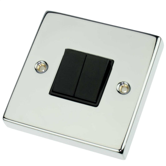 Scolmore Click Deco 10A 2 Gang 2 Way Switch Black Insert Polished Chrome