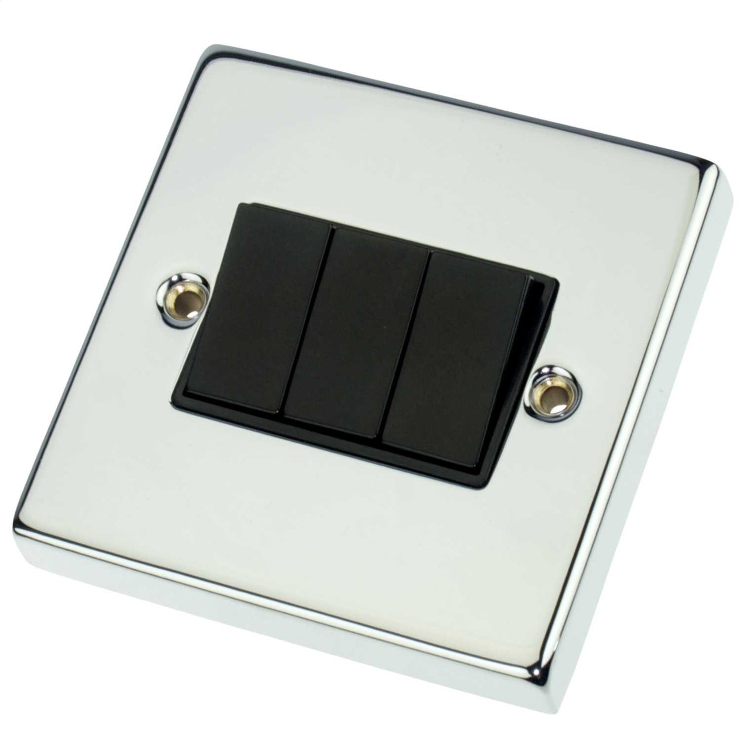 Scolmore Click Deco 10A 3 Gang 2 Way Switch Black Insert Polished Chrome