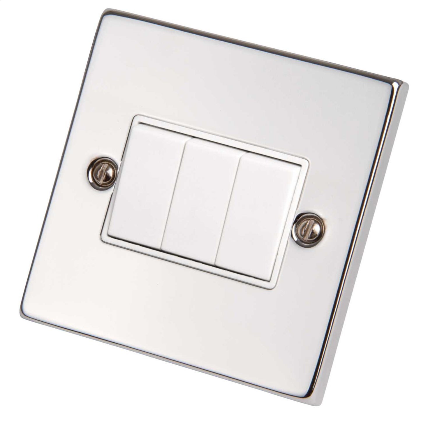 Scolmore Click Deco 10A 3 Gang 2 Way Switch White Insert Polished Chrome
