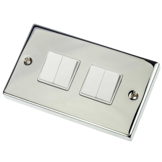 Scolmore Click Deco 10A 4 Gang 2 Way Switch White Insert Polished Chrome