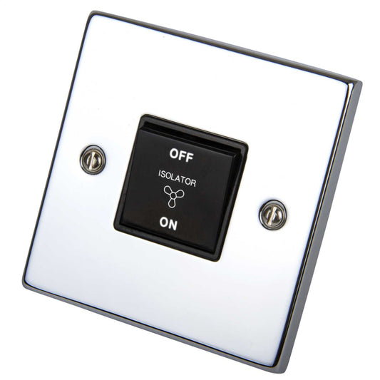 Scolmore Click Deco 10A Triple Pole Fan Isolator Switch Black Insert Polished Chrome