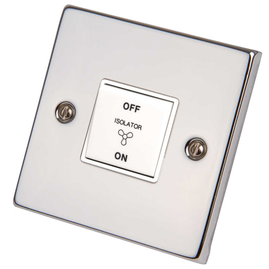 Scolmore Click Deco 10A Triple Pole Fan Isolator Switch White Insert Polished Chrome