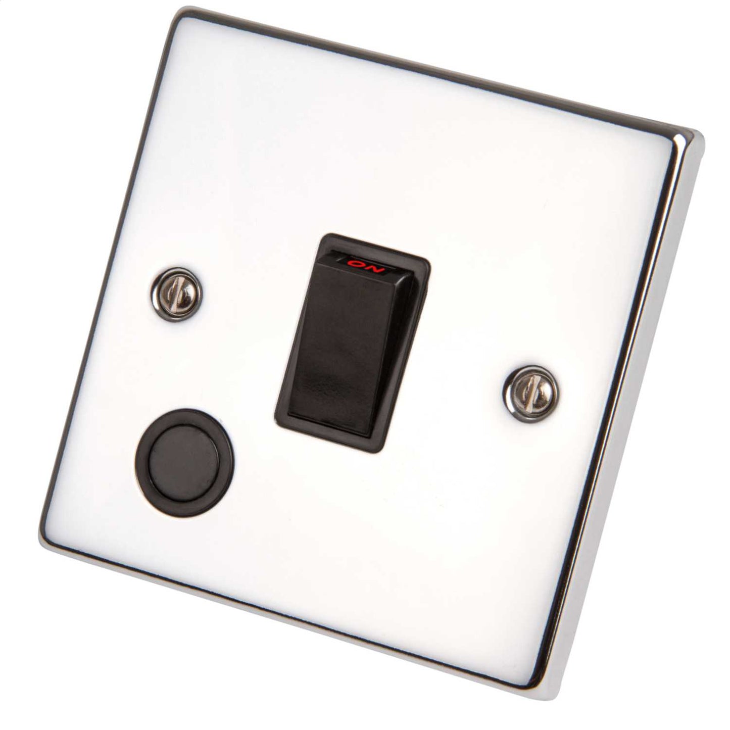 Scolmore Click Deco 20A DP Switch with Flex Outlet Black Insert Polished Chrome