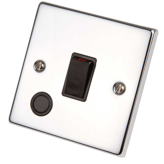 Scolmore Click Deco 20A DP Switch with Flex Outlet Black Insert Polished Chrome