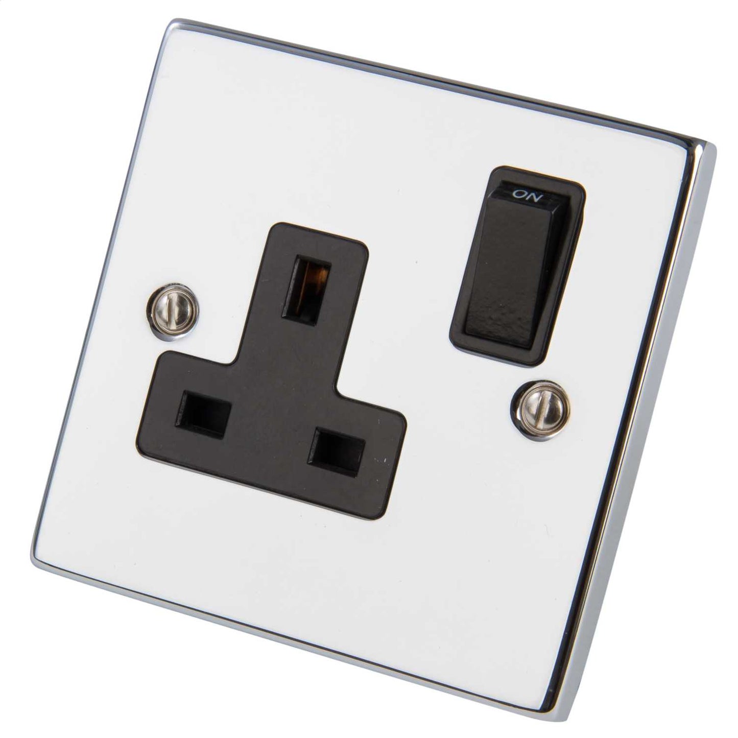 Scolmore Click Deco 13A DP 1 Gang Switched Socket Black Insert Polished Chrome
