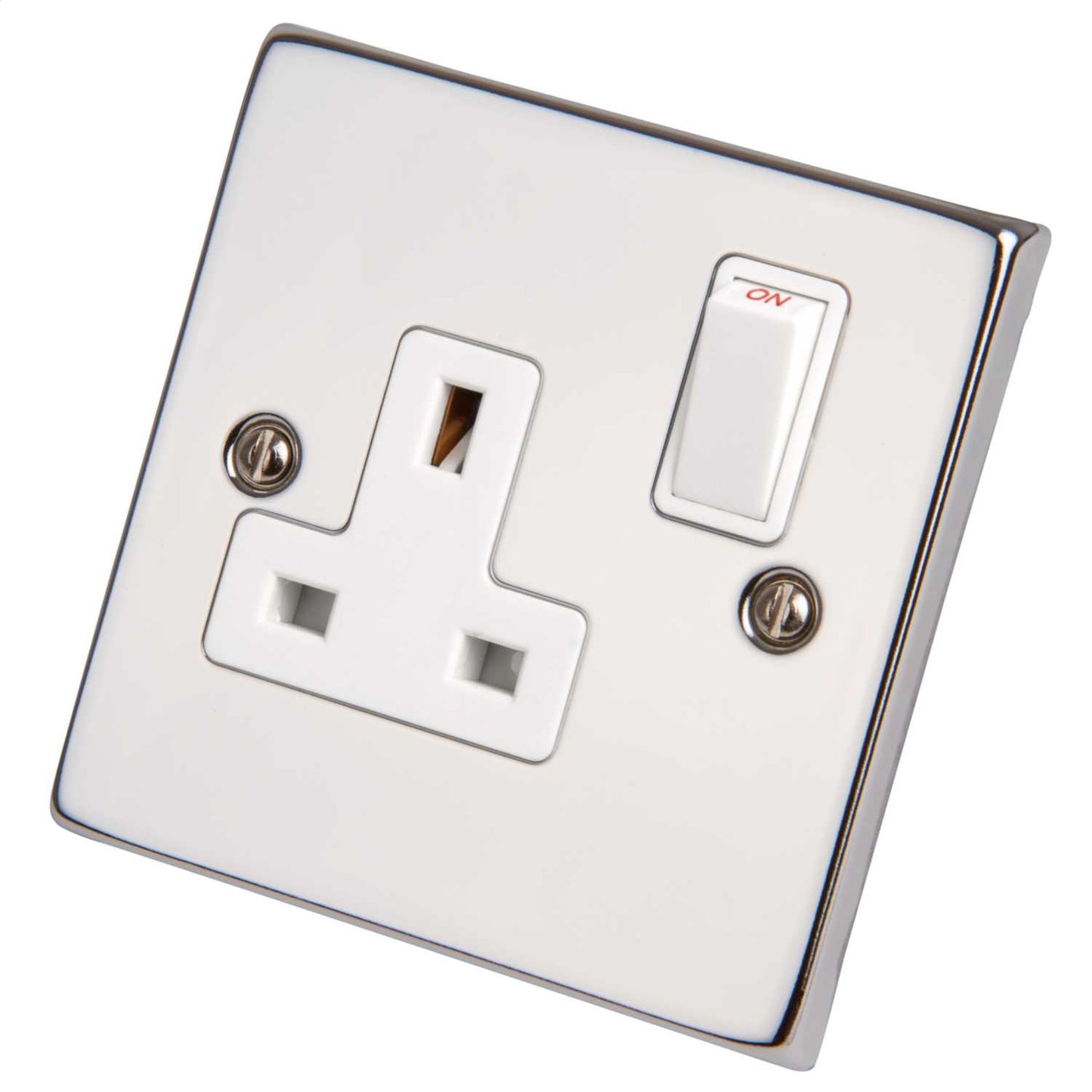 Scolmore Click Deco 13A DP 1 Gang Switched Socket White Insert Polished Chrome