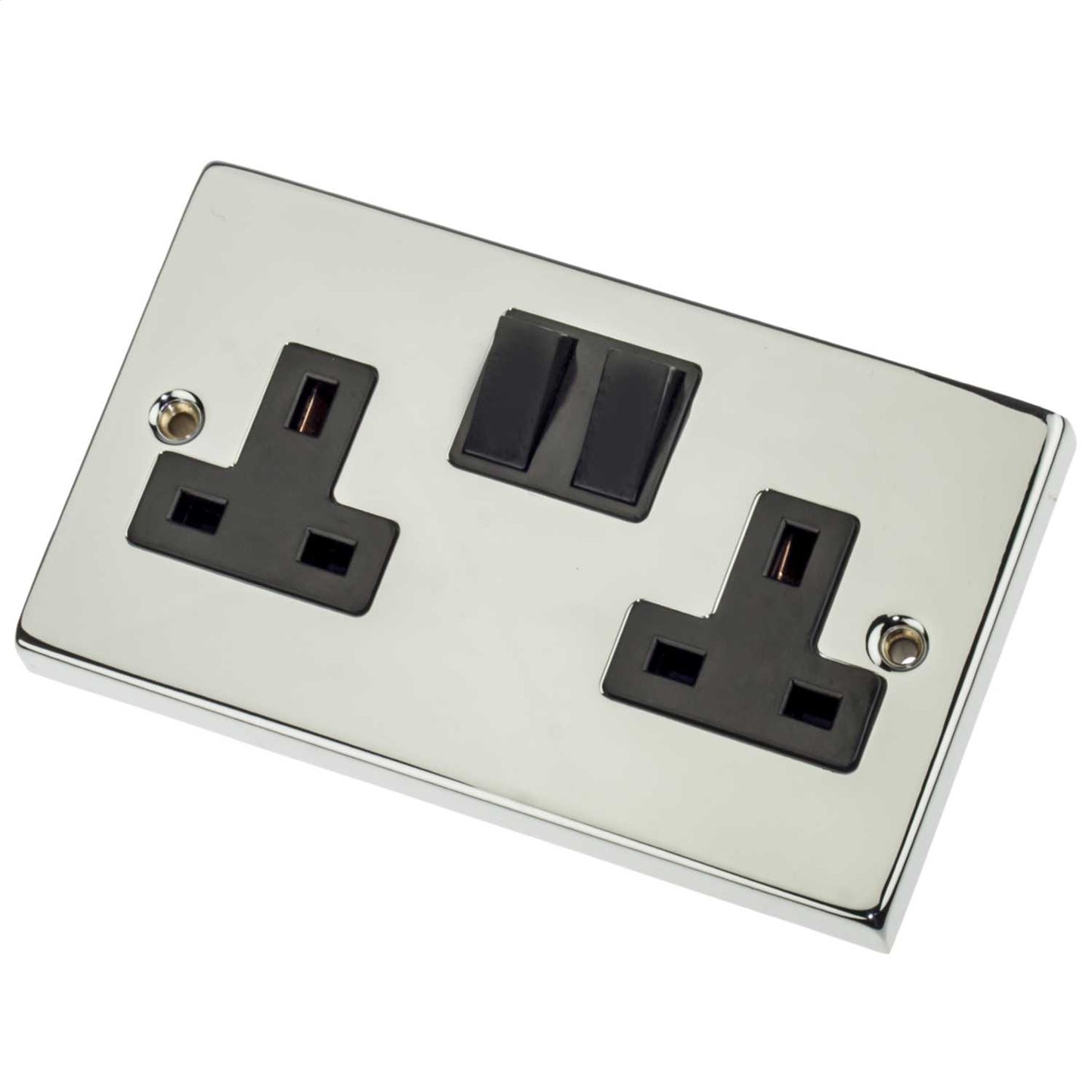 Scolmore Click Deco 13A DP 2 Gang Switched Socket Black Insert Polished Chrome