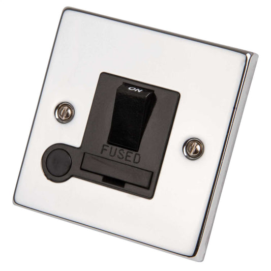 Scolmore Click Deco 13A DP Switched Fused Spur with Flex Outlet Black Insert Polished Chrome