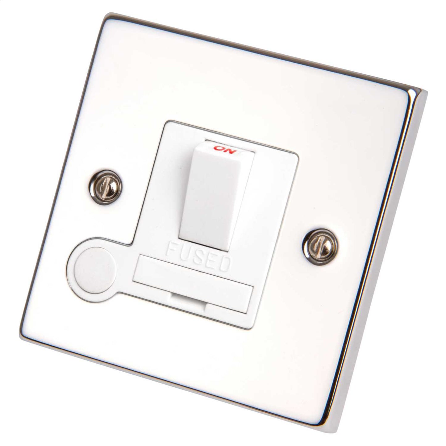 Scolmore Click Deco 13A DP Switched Fused Spur with Flex Outlet White Insert Polished Chrome