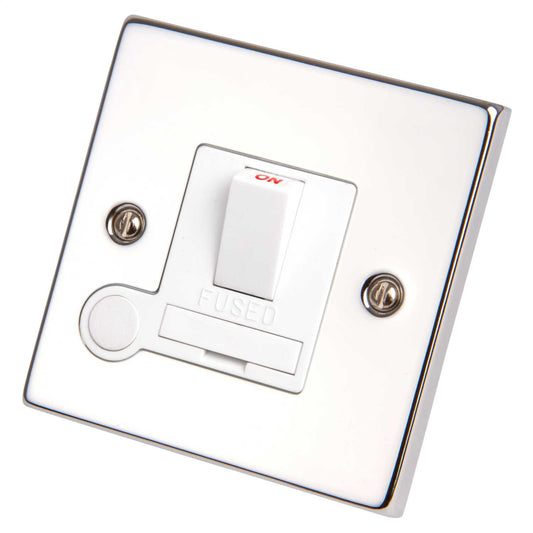 Scolmore Click Deco 13A DP Switched Fused Spur with Flex Outlet White Insert Polished Chrome