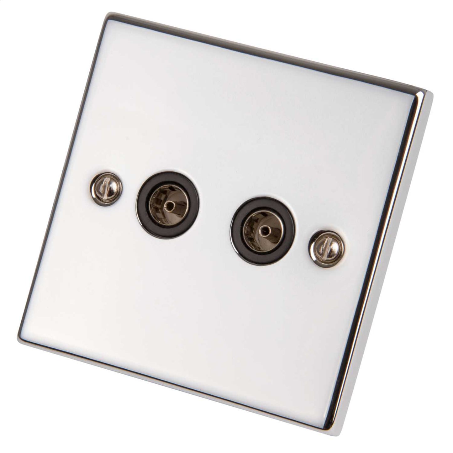 Scolmore Click Deco 1 Gang Non Isolated Twin Coaxial Socket Black Insert Polished Chrome