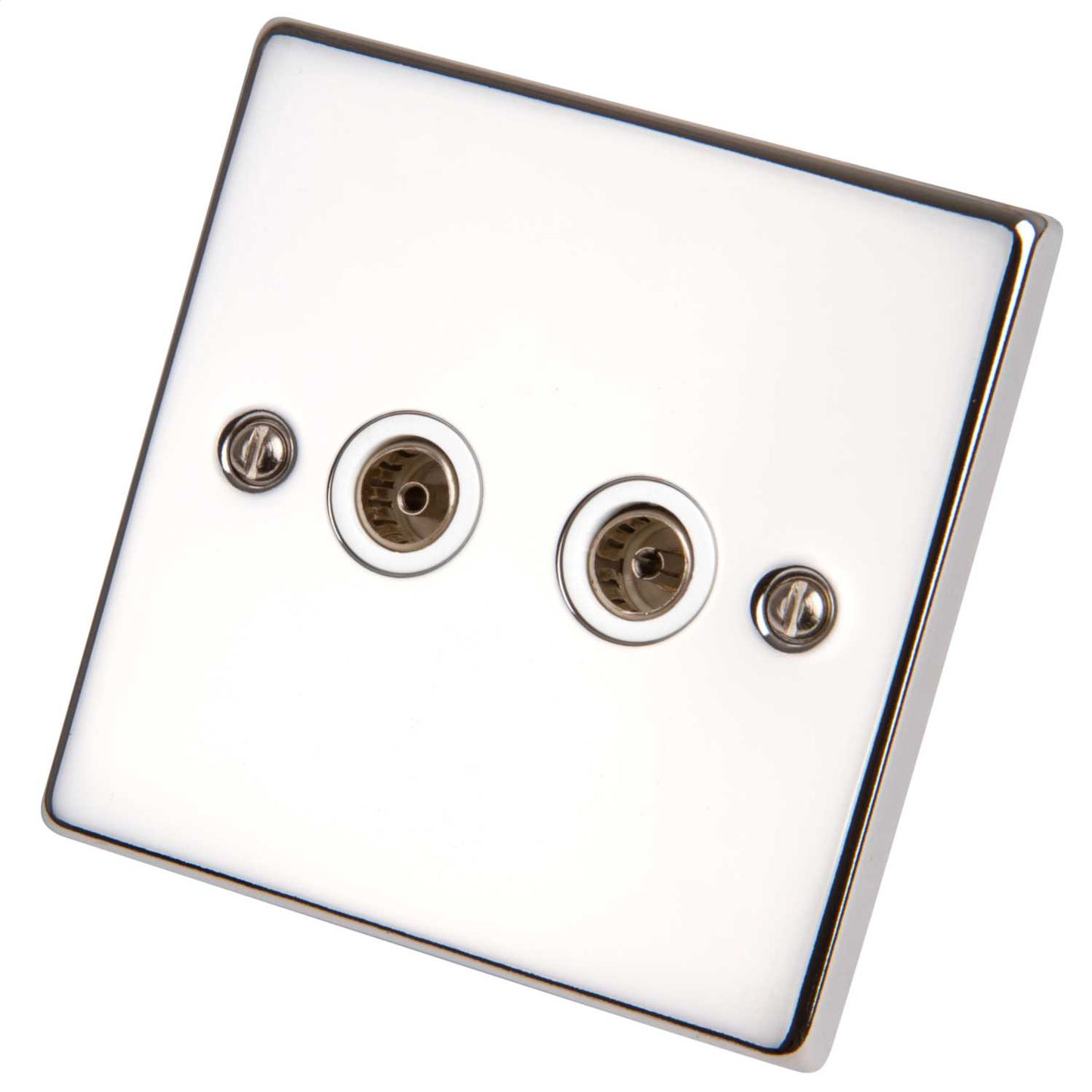 Scolmore Click Deco 1 Gang Non Isolated Twin Coaxial Socket White Insert Polished Chrome