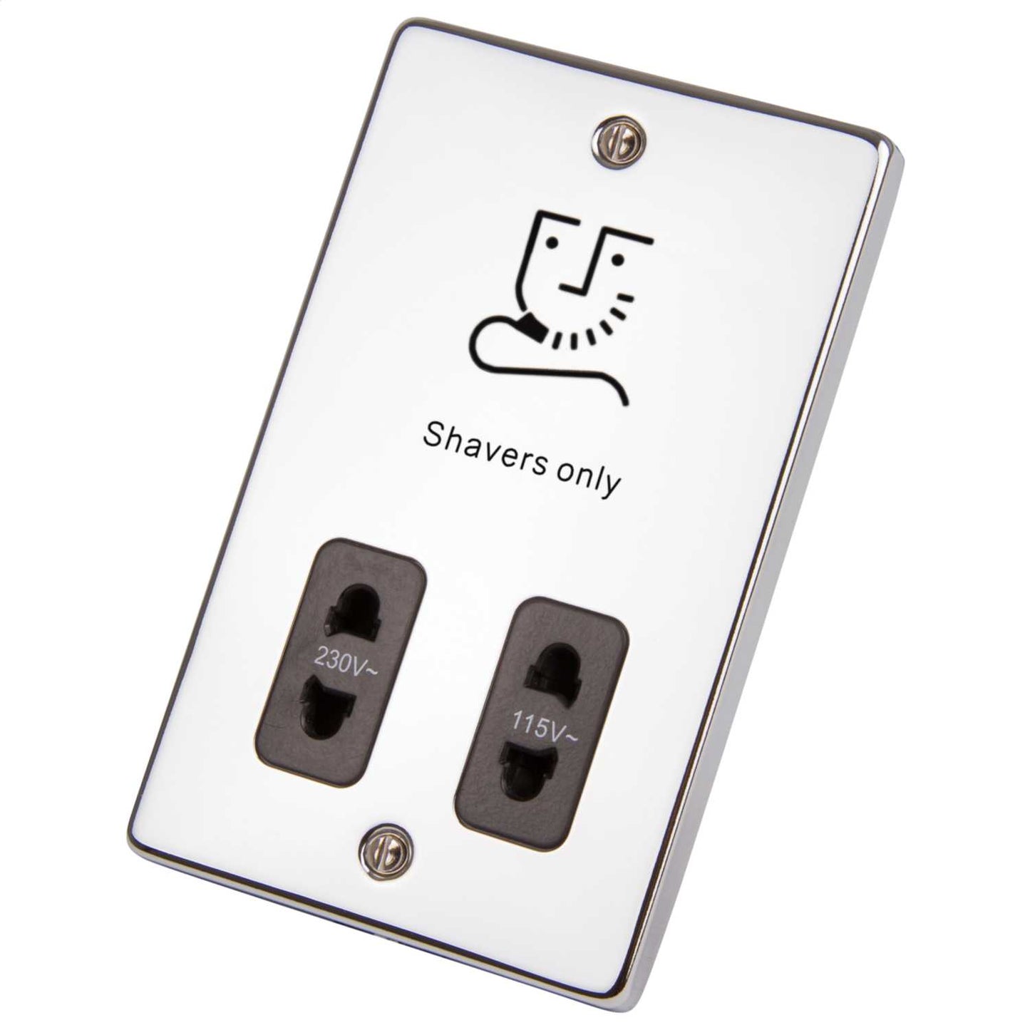 Scolmore Click Deco Dual Voltage Shaver Socket Black Insert Polished Chrome