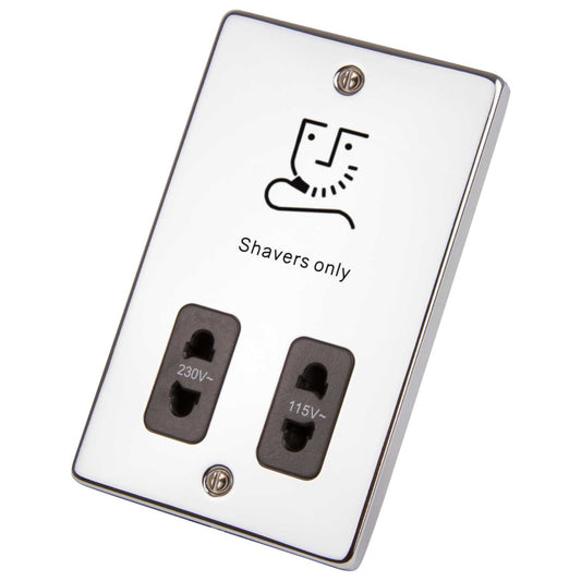 Scolmore Click Deco Dual Voltage Shaver Socket Black Insert Polished Chrome
