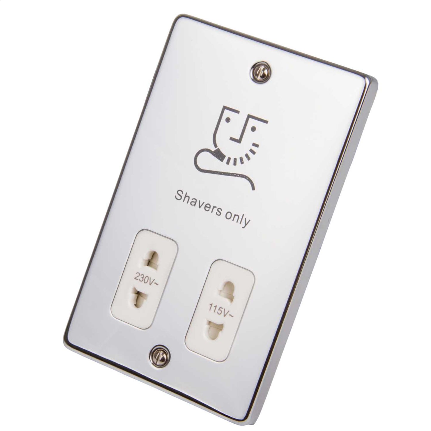 Scolmore Click Deco Dual Voltage Shaver Socket White Insert Polished Chrome
