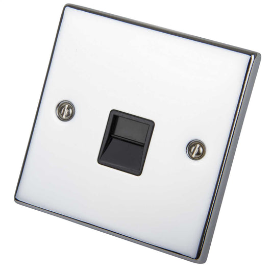Scolmore Click Deco 1 Gang Telephone Socket Secondary Black Insert Polished Chrome