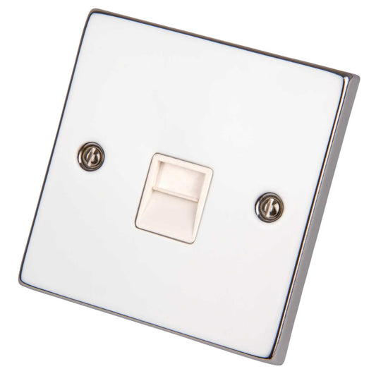Scolmore Click Deco 1 Gang Telephone Socket Secondary White Insert Polished Chrome