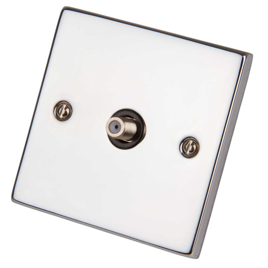 Scolmore Click Deco 1 Gang Non Isolated Satellite Socket Black Insert Polished Chrome
