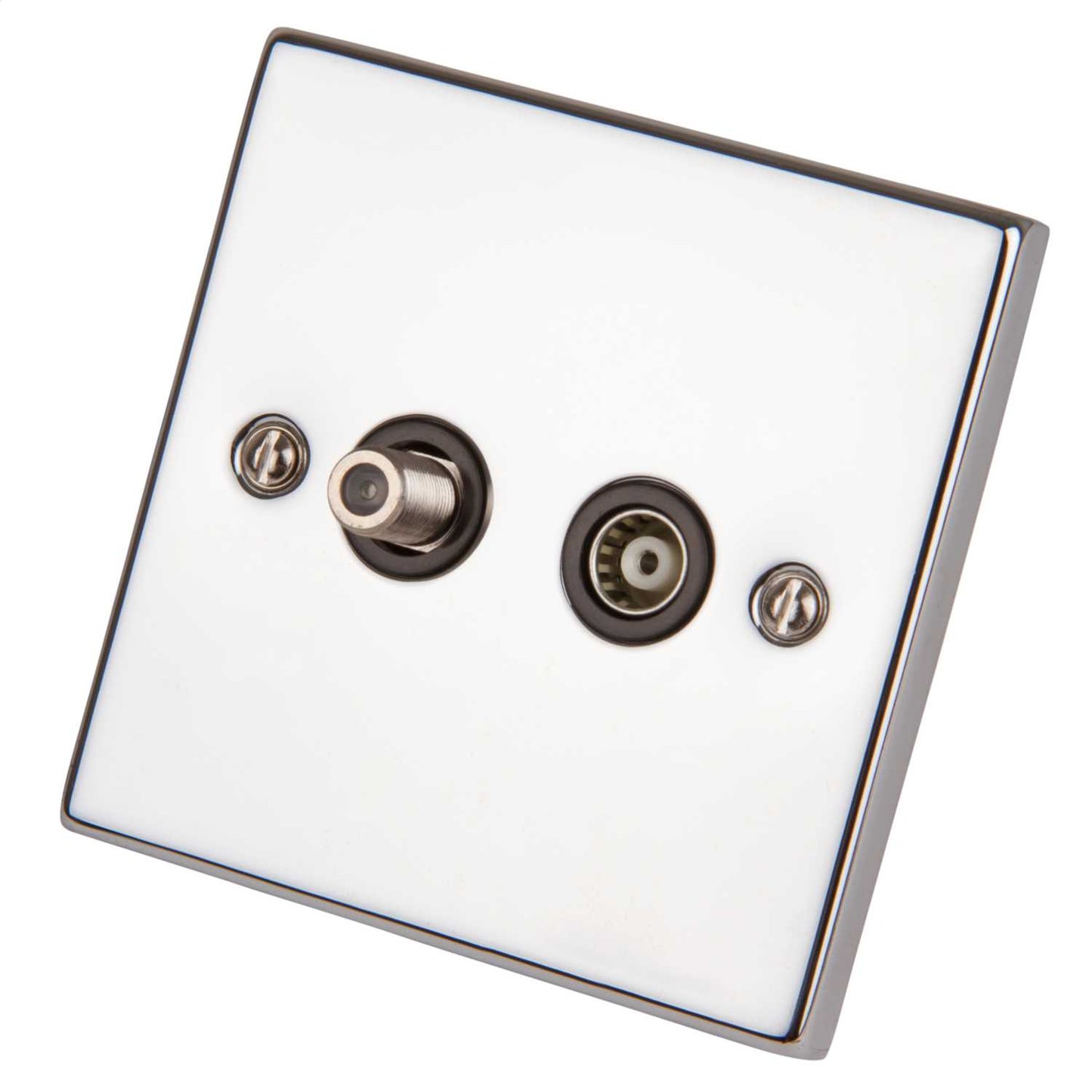 Scolmore Click Deco 1 Gang Isolated Satellite and Coaxial Socket Black Insert Polished Chrome