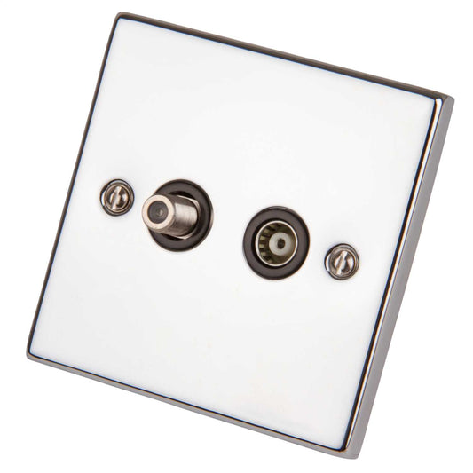 Scolmore Click Deco 1 Gang Isolated Satellite and Coaxial Socket Black Insert Polished Chrome