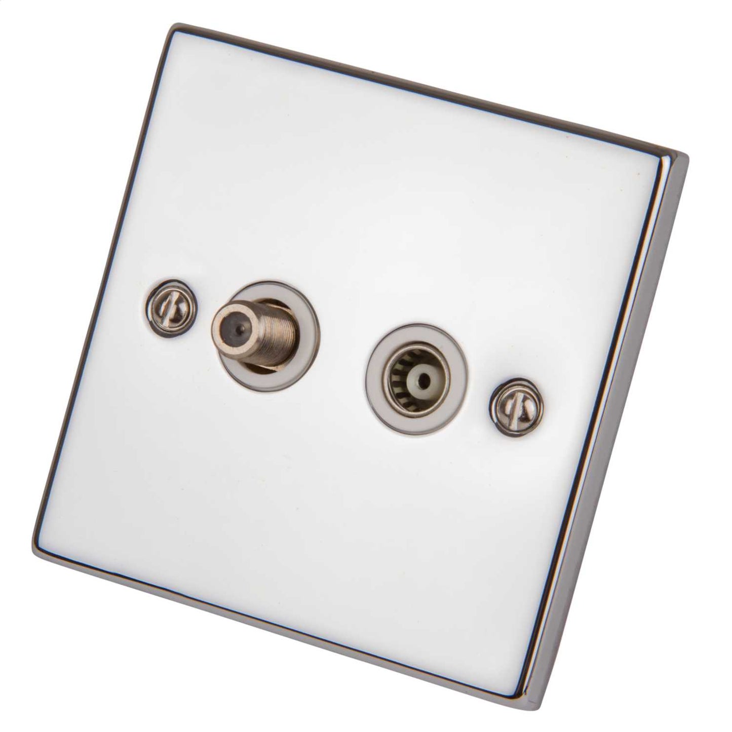 Scolmore Click Deco 1 Gang Isolated Satellite and Coaxial Socket White Insert Polished Chrome