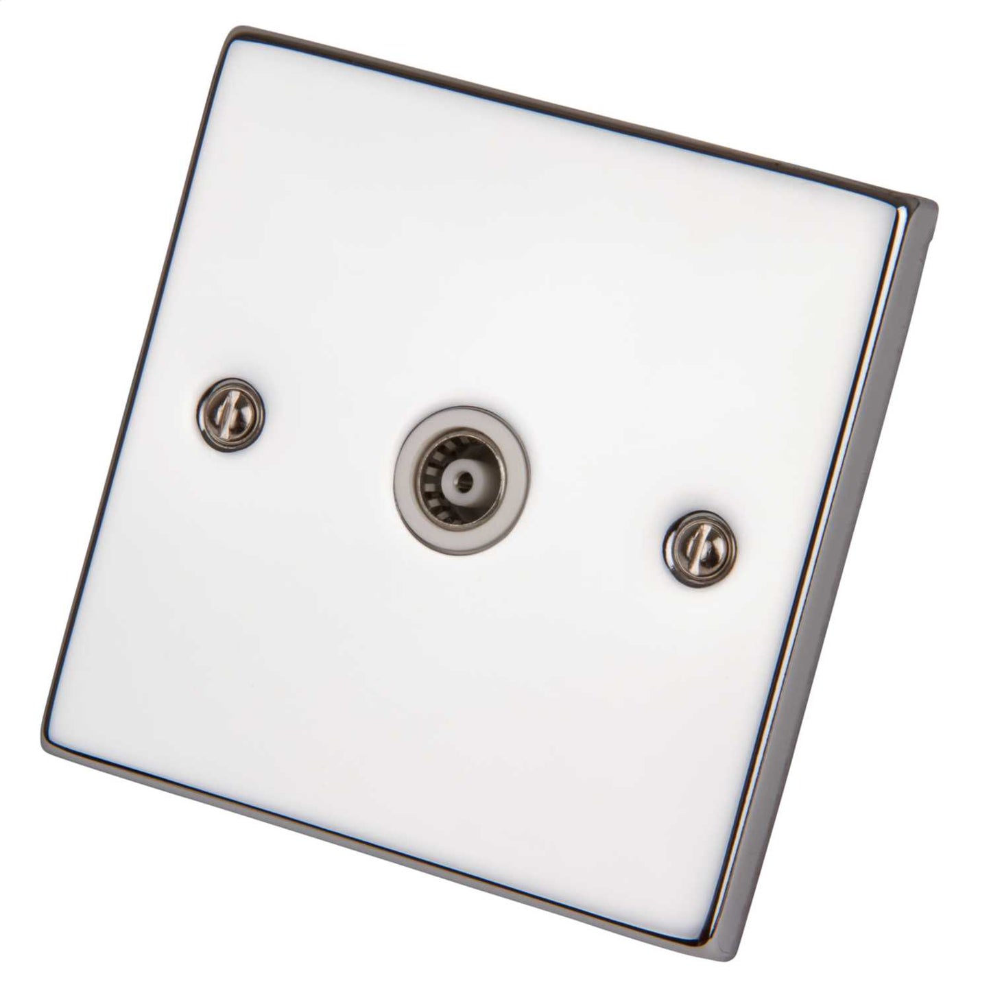 Scolmore Click Deco 1 Gang Isolated Coaxial Socket White Insert Polished Chrome