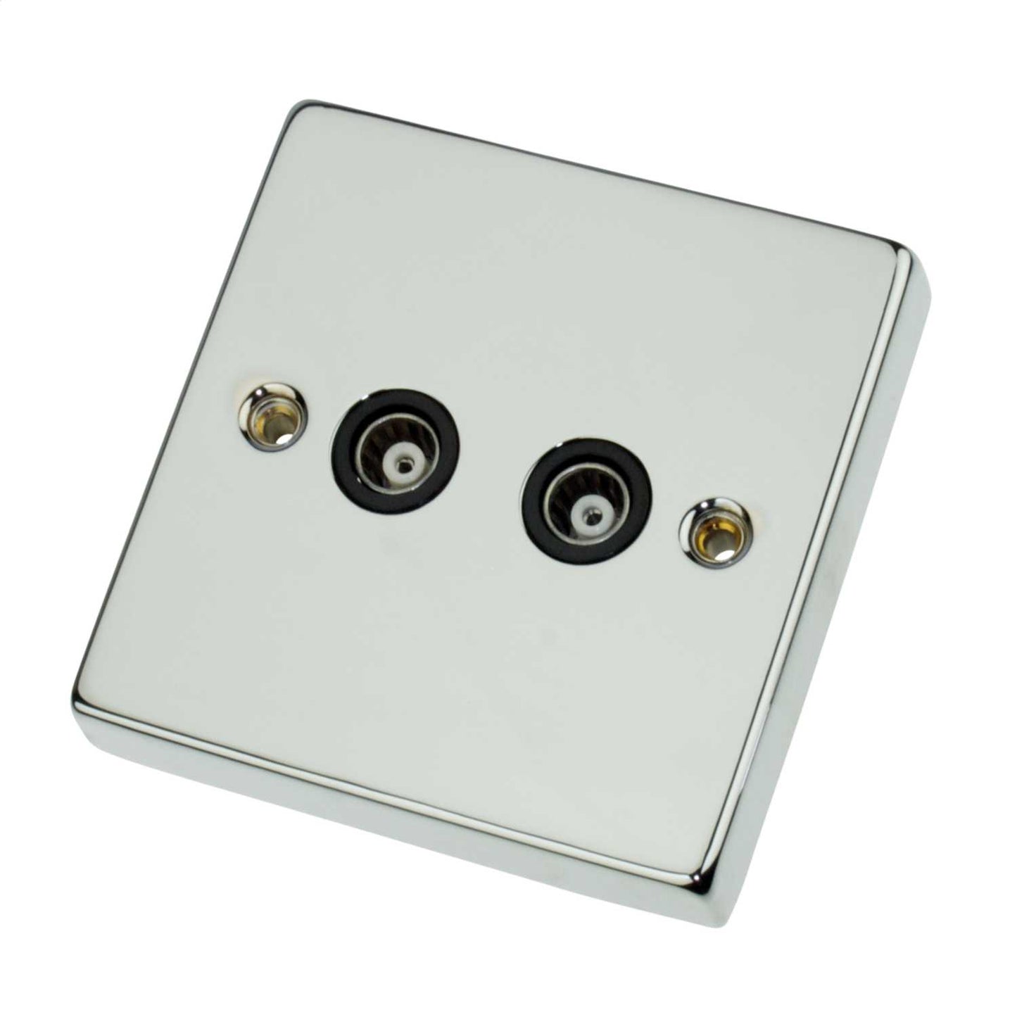 Scolmore Click Deco 1 Gang Isolated Twin Coaxial Socket Black Insert Polished Chrome