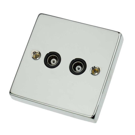 Scolmore Click Deco 1 Gang Isolated Twin Coaxial Socket Black Insert Polished Chrome