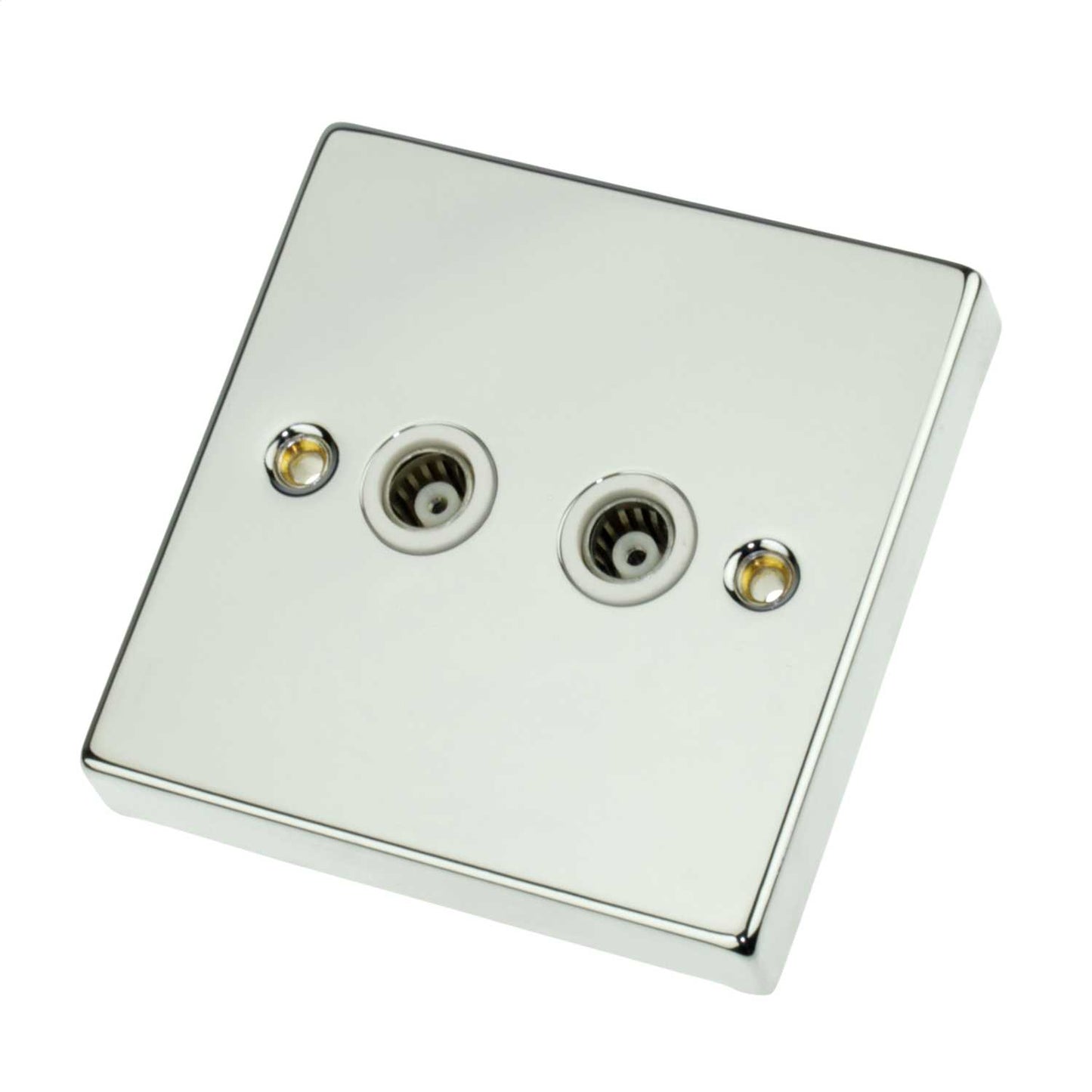 Scolmore Click Deco 1 Gang Isolated Twin Coaxial Socket White Insert Polished Chrome