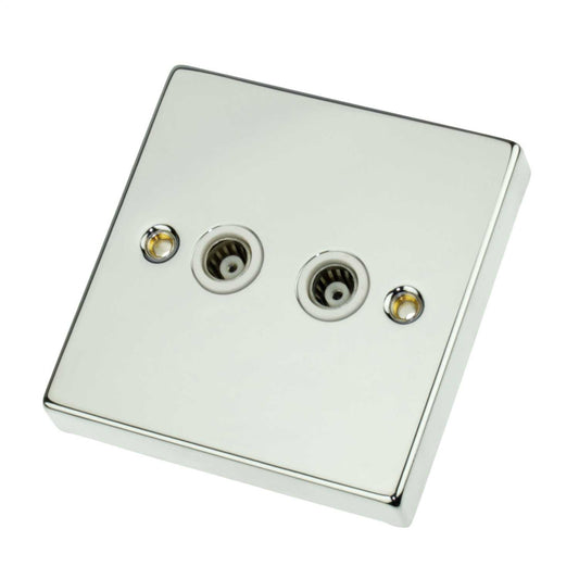 Scolmore Click Deco 1 Gang Isolated Twin Coaxial Socket White Insert Polished Chrome