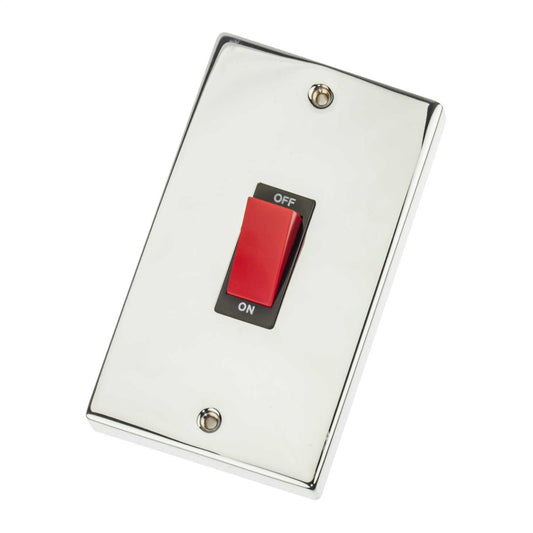 Scolmore Click Deco 45A DP 2 Gang Vertical Switch Black Insert Polished Chrome