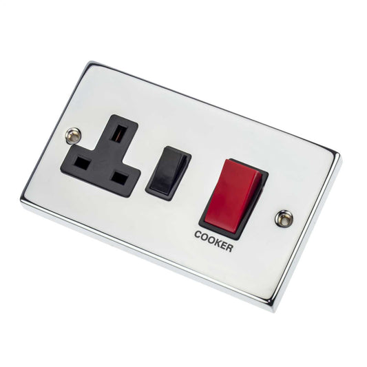 Scolmore Click Deco 45A Cooker Control Unit Black Insert Polished Chrome