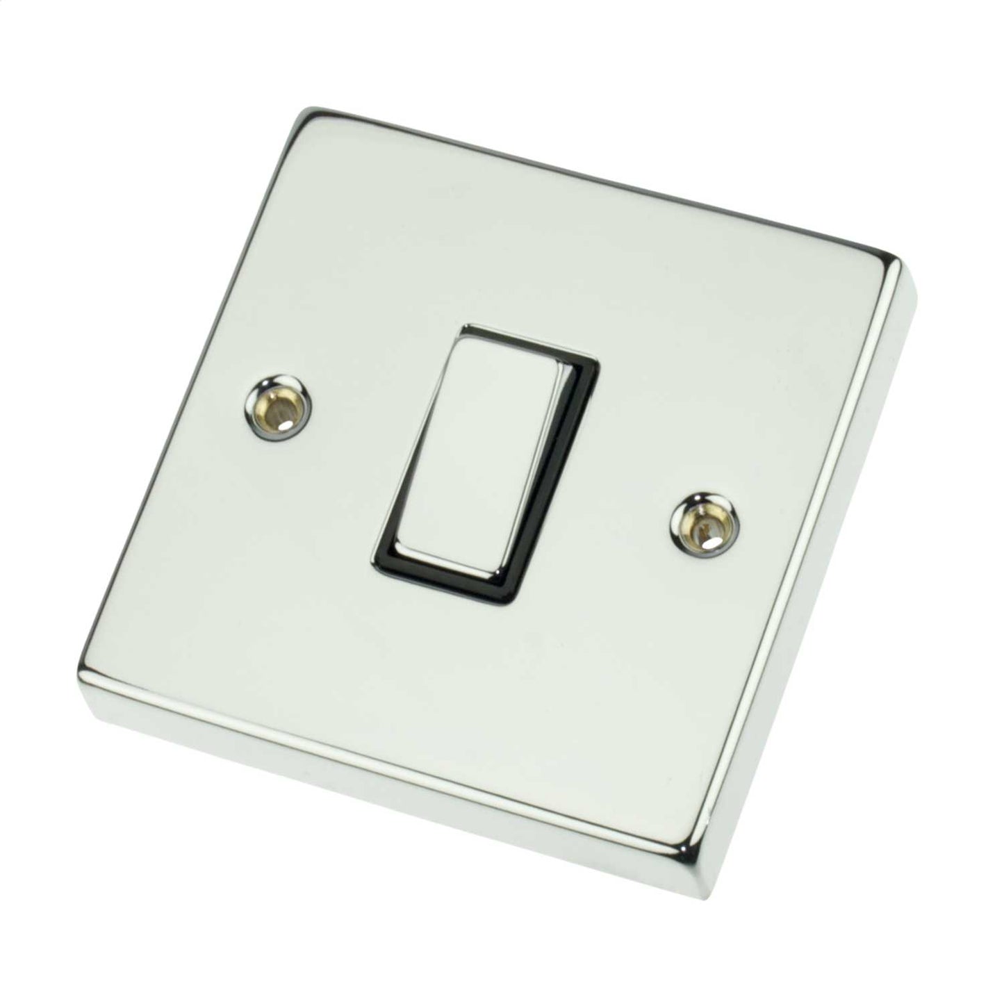Scolmore Click Deco 10A 1 Gang 2 Way Switch Metal / Black Insert Polished Chrome