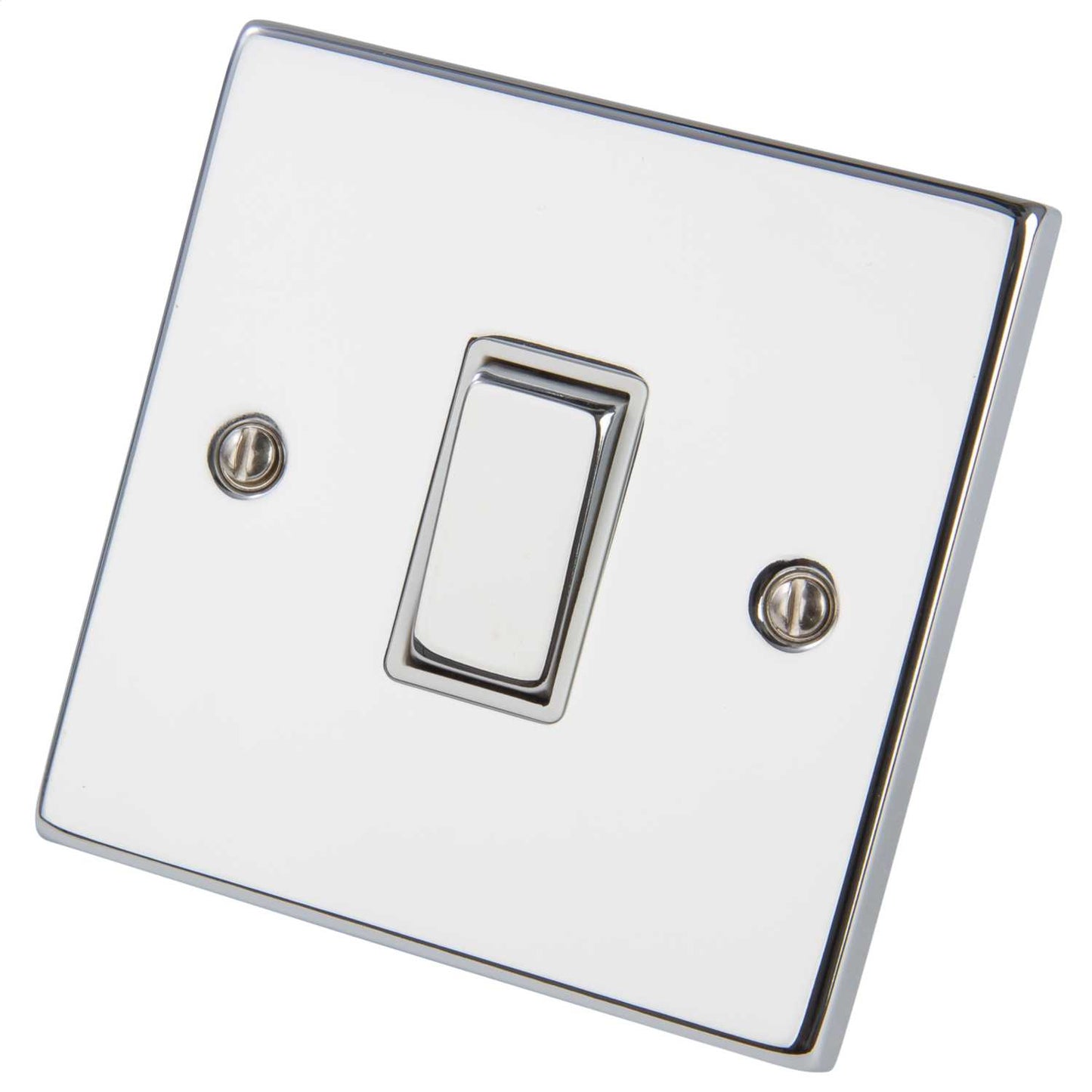 Scolmore Click Deco 10A 1 Gang 2 Way Switch Metal / White Insert Polished Chrome