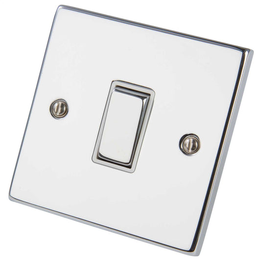 Scolmore Click Deco 10A 1 Gang 2 Way Switch Metal / White Insert Polished Chrome