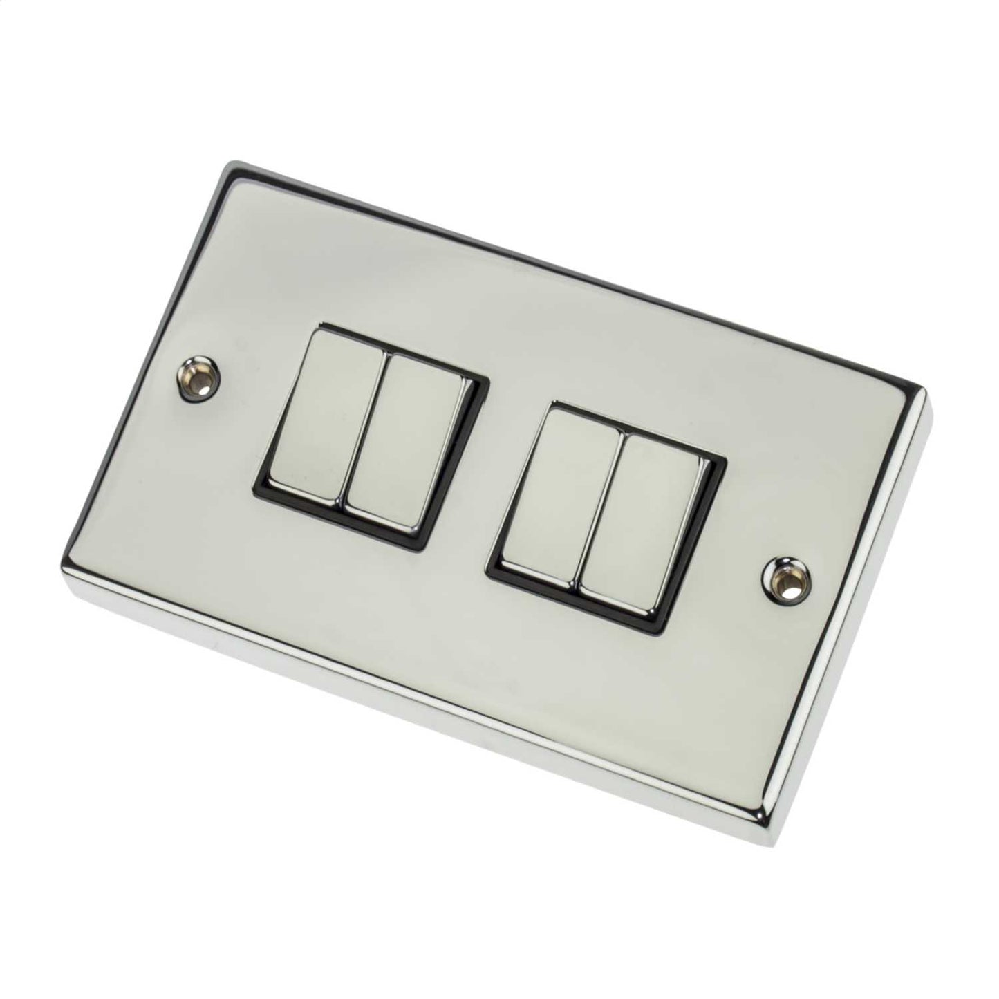 Scolmore Click Deco 10A 4 Gang 2 Way Switch Metal / Black Insert Polished Chrome