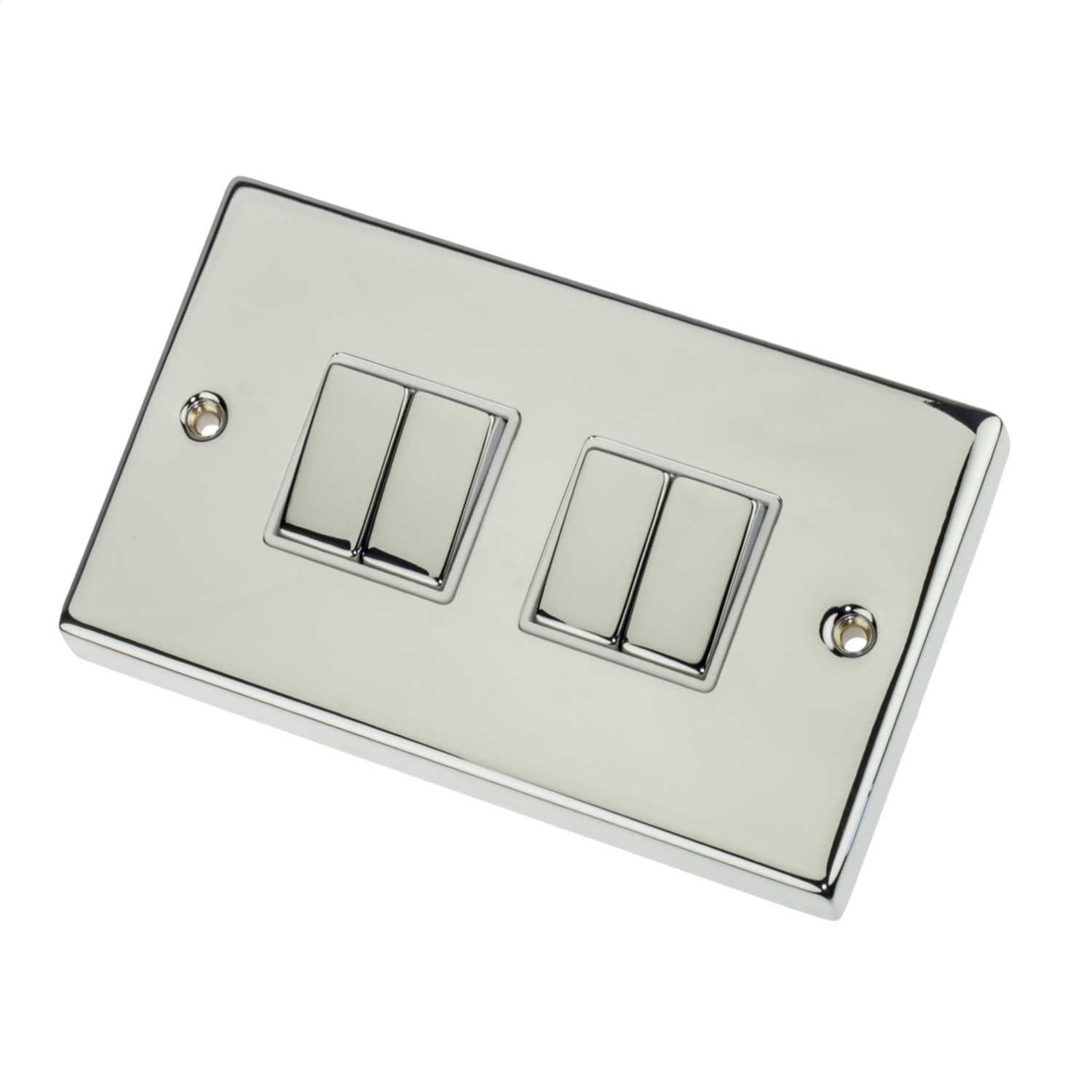 Scolmore Click Deco 10A 4 Gang 2 Way Switch Metal / White Insert Polished Chrome