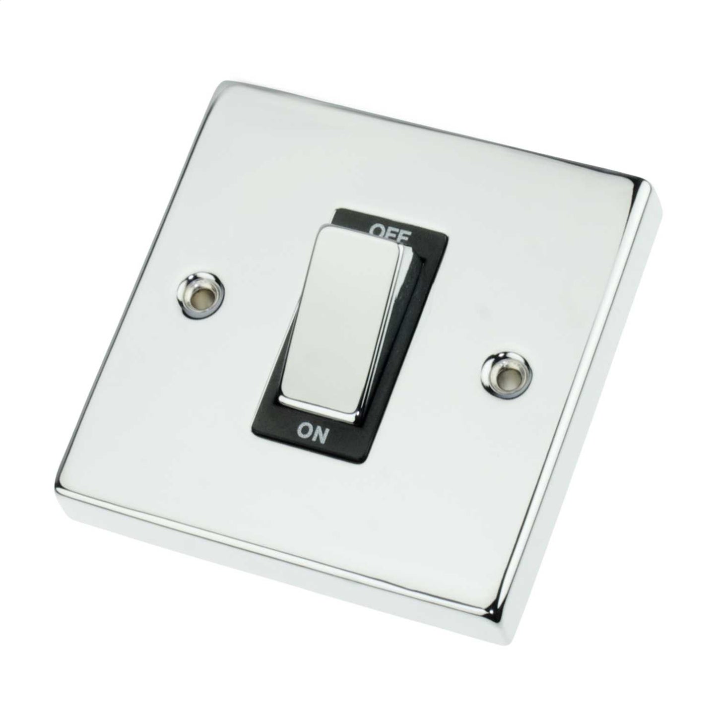 Scolmore Click Deco 45A DP 1 Gang Switch Metal / Black Insert Polished Chrome