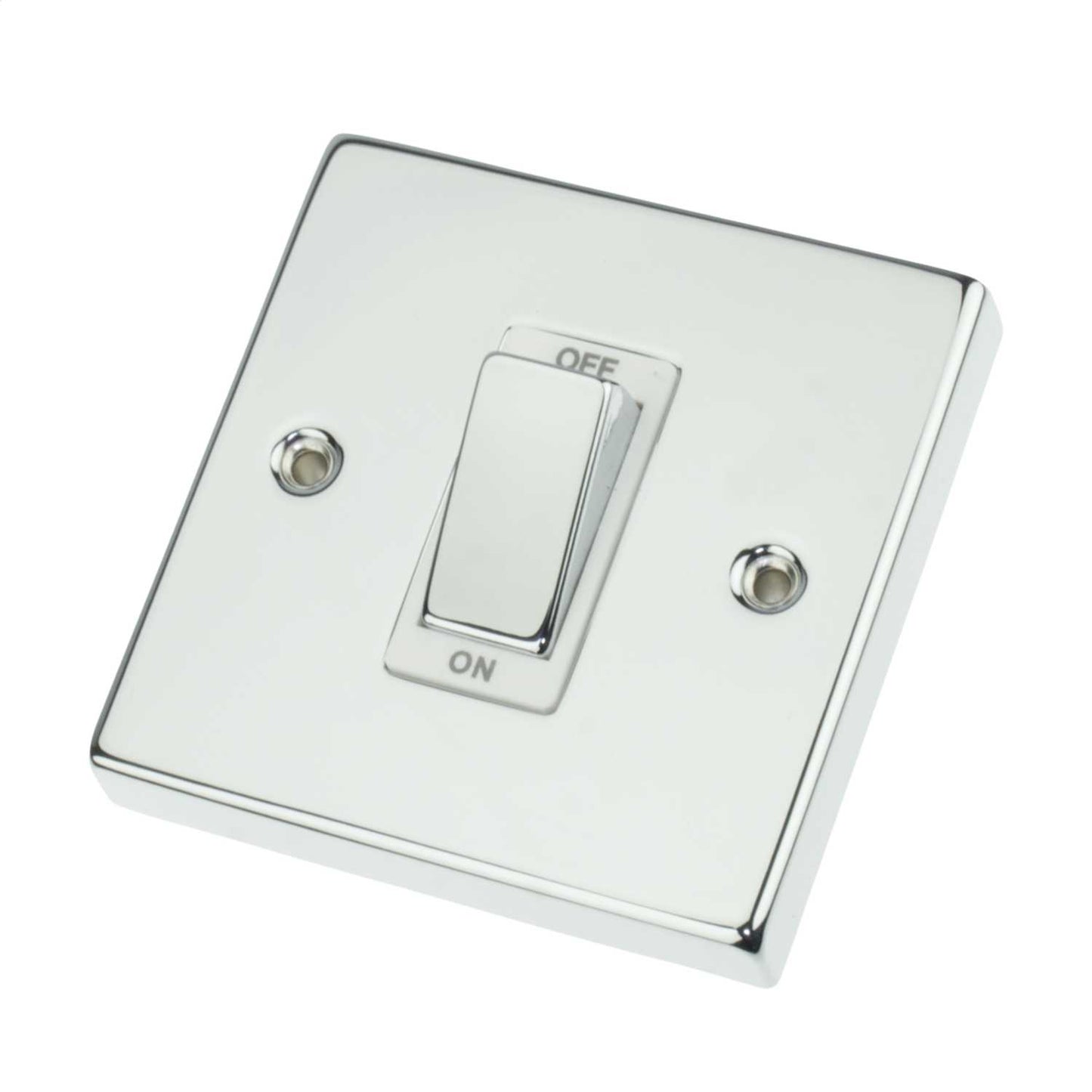 Scolmore Click Deco 45A DP 1 Gang Switch Metal / White Insert Polished Chrome