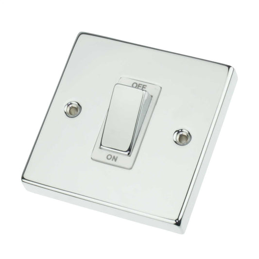 Scolmore Click Deco 45A DP 1 Gang Switch Metal / White Insert Polished Chrome