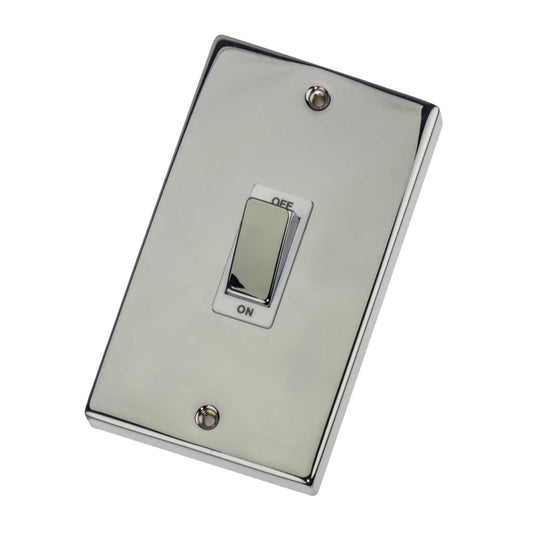 Scolmore Click Deco 45A DP 2 Gang Vertical Switch Metal / White Insert Polished Chrome