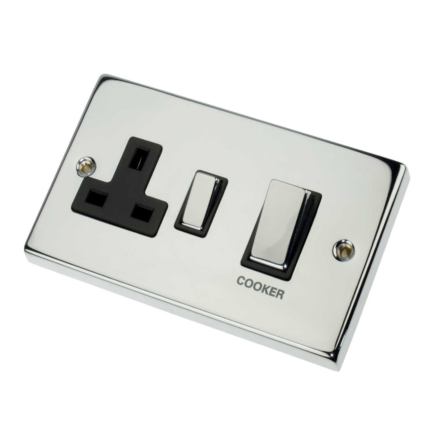 Scolmore Click Deco 45A Cooker Control Unit Metal / Black Insert Polished Chrome